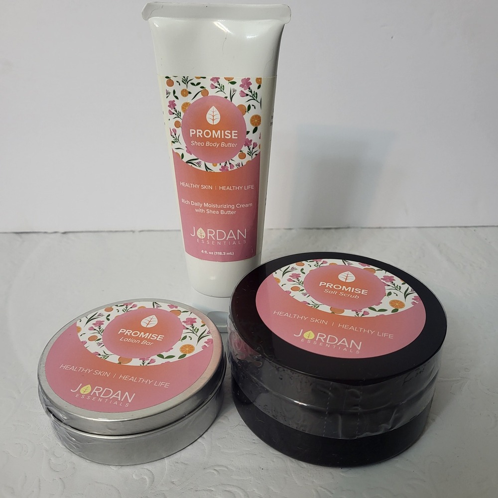 Jordan Essentials Promise Shea Body Butter Lotion Bar Salt Scrub Set